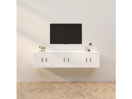 vidaXL Nástenné TV skrinky 3 ks lesklé biele 57x34,5x40 cm