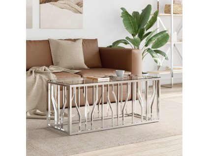 vidaXL Konferenčný stolík 110x45x45 cm nehrdzavejúca oceľ a sklo