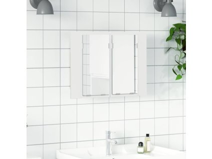 vidaXL LED kúpeľňová zrkadlová skrinka lesklá biela 60x12x45 cm akryl