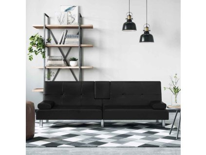 vidaXL Rozkladacia pohovka s držiakmi pohárov čierna umelá koža