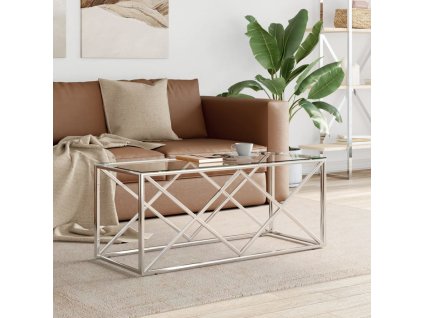 vidaXL Konferenčný stolík 110x45x45 cm nehrdzavejúca oceľ a sklo