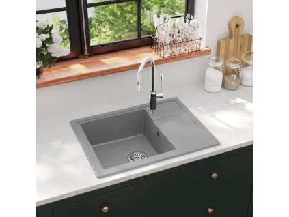 vidaXL Kuchynský drez s prepadom oválny sivý granitový