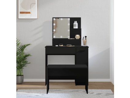 vidaXL Súprava toaletného stolíka s LED čierna spracované drevo