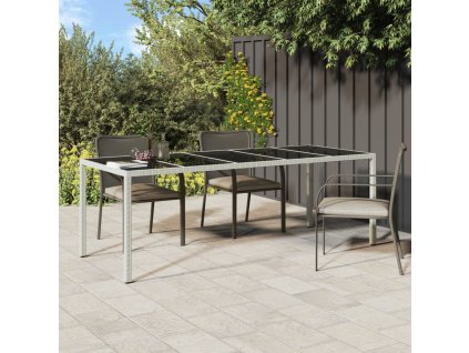 vidaXL Záhradný stôl biely 250x100x75 cm polyratan a tvrdené sklo
