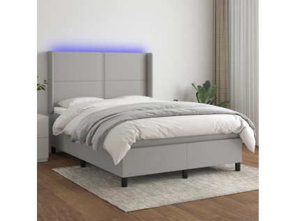 vidaXL Posteľ boxsping s matracom a LED bledosivá 140x200 cm látka