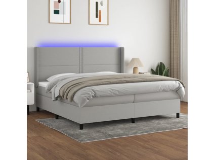 vidaXL Posteľ boxsping s matracom a LED bledosivá 200x200 cm látka