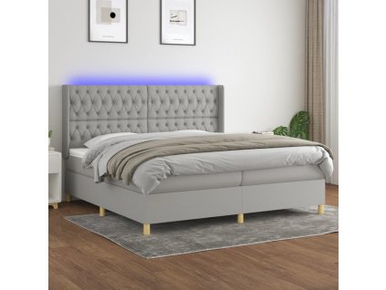 vidaXL Posteľ boxsping s matracom a LED bledosivá 200x200 cm látka