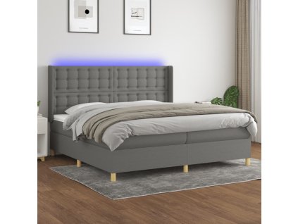 vidaXL Posteľ boxsping s matracom a LED tmavosivá 200x200 cm látka