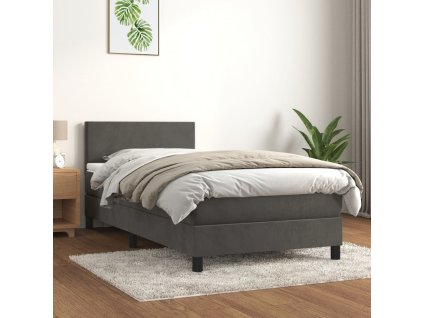 vidaXL Posteľný rám boxspring s matracom tmavosivý 90x200 cm zamat