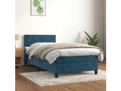 vidaXL Posteľný rám boxsping s matracom tmavomodrý 90x200 cm zamat