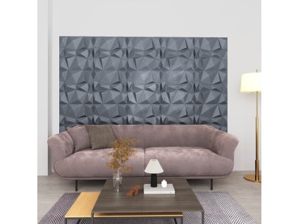 vidaXL 3D nástenné panely 48 ks 50x50 cm, diamantové, sivé 12 m²