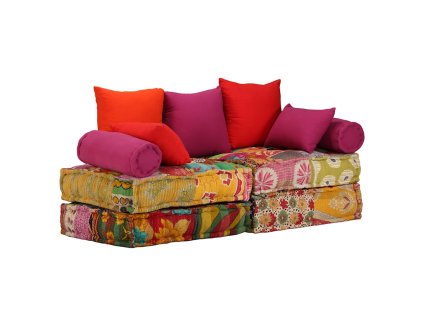 vidaXL 2-miestna modulárna taburetka, patchwork, látka