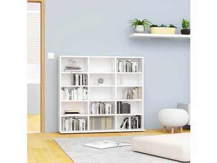 vidaXL Skrinka na CD, lesklá biela 100x23x89,5 cm, kompozitné drevo