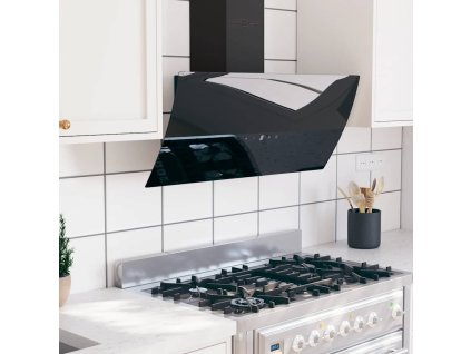 vidaXL Nástenný digestor 90 cm oceľ a tvrdené sklo čierny