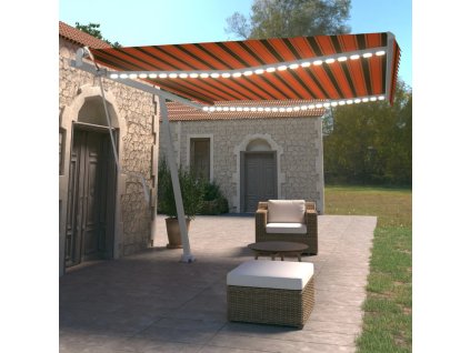 vidaXL Automatická markíza,LED a senzor vetra 450x350cm,oranžová/hnedá
