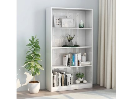 vidaXL Knižnica, 4 police, lesklá biela 80x24x142 cm, kompozitné drevo