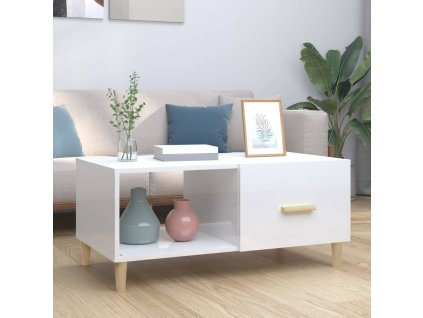 vidaXL Konferenčný stolík lesklý biely 89,5x50x40 cm spracované drevo