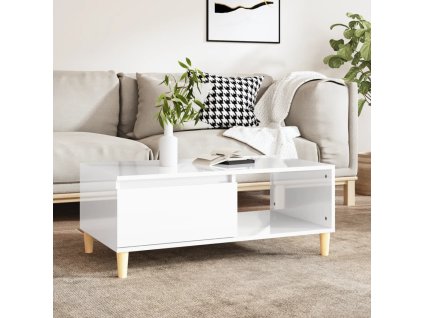 vidaXL Konferenčný stolík lesklý biely 90x50x36,5 cm spracované drevo