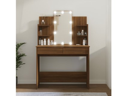 vidaXL Toaletný stolík s LED hnedý dub 96x40x142 cm