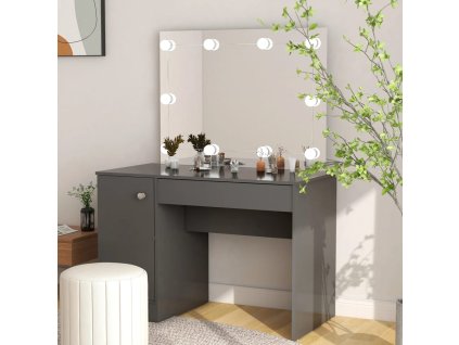 vidaXL Toaletný stolík s LED svetlami 110x55x145 cm MDF sivý