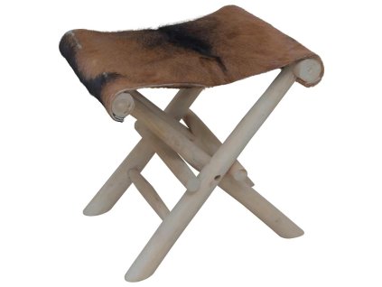 vidaXL Skladacia stolička pravá koža a teakový masív