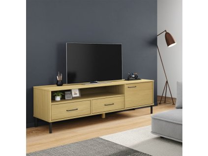 vidaXL TV skrinka s kovovými nohami hnedá masívna borovica OSLO