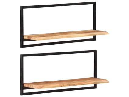 vidaXL Nástenné police 2 ks 80x25x35 cm akáciový masív a oceľ