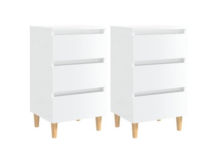 vidaXL Nočné stolíky 2 ks nohy z dreva lesklé biele 40x35x69 cm