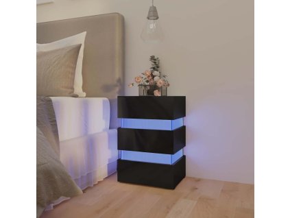 vidaXL Nočný stolík s LED, lesklý čierny 45x35x67 cm, kompozitné drevo