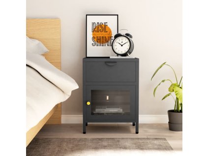 vidaXL Nočný stolík antracitový 40x30x54,5 cm oceľ a sklo