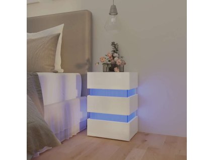 vidaXL Nočný stolík s LED, lesklý biely 45x35x67 cm, kompozitné drevo