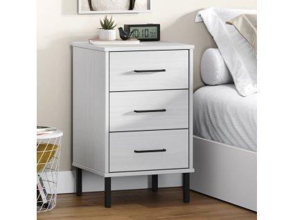 vidaXL Nočná skrinka s kovovými nohami biela masívna borovica OSLO