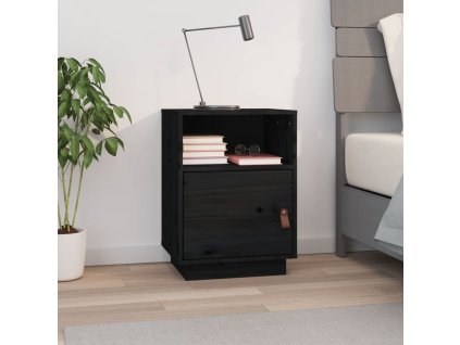 vidaXL Nočný stolík čierny 40x34x55 cm masívne borovicové drevo