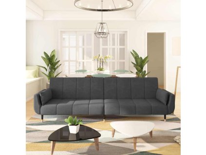 vidaXL 2-miestna rozkladacia pohovka s 2 vankúšmi tmavosivá zamatová