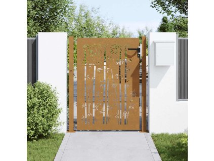 vidaXL Záhradná brána 105x155 cm kortenová oceľ dizajn bambusu