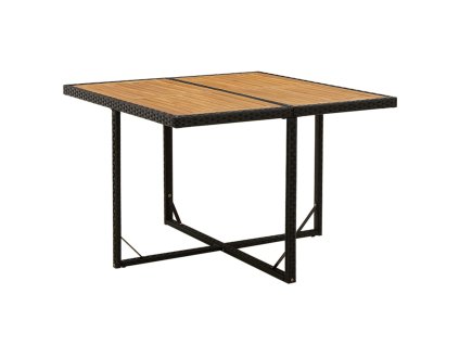 vidaXL Záhradný stôl čierny 109x107x74 cm polyratan a masívna akácia