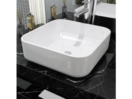 vidaXL Štvorcové keramické umývadlo, biele, 39x39x13,5 cm