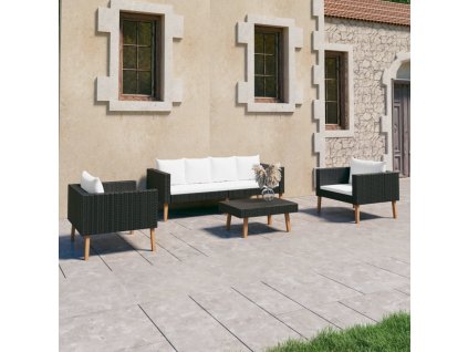 vidaXL 4-dielna záhradná sedacia súprava s vankúšmi čierna polyratan
