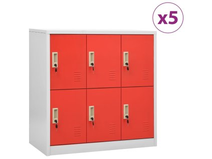 vidaXL Uzamykacie skrinky 5 ks bledosivé a červené 90x45x92,5 cm oceľové