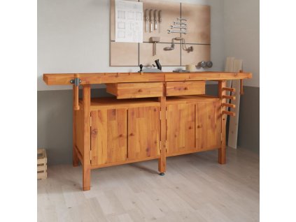 vidaXL Pracovný stôl so zásuvk. a zverákmi 192x62x83 cm akáciový masív