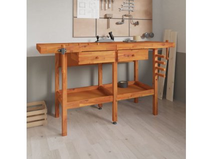 vidaXL Pracovný stôl so zásuvk. a zverákmi 162x62x83 cm akáciový masív