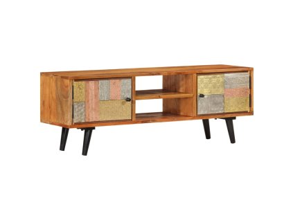 vidaXL TV skrinka s dvierkami 112x30x40 cm akáciový masív a kov