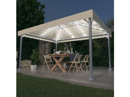vidaXL Altánok s LED reťazou 400x300 cm, krémový, hliník