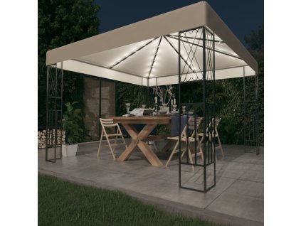 vidaXL Altánok s LED reťazou 3x3 m, krémový, látka