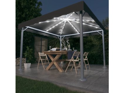 vidaXL Altánok s LED reťazou 300x300 cm, antracitový, hliník