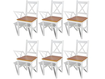 vidaXL Jedálenské stoličky 6 ks, biele, borovicové drevo