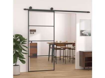vidaXL Posuvné dvere hliník a sklo ESG 90x205 cm čierne