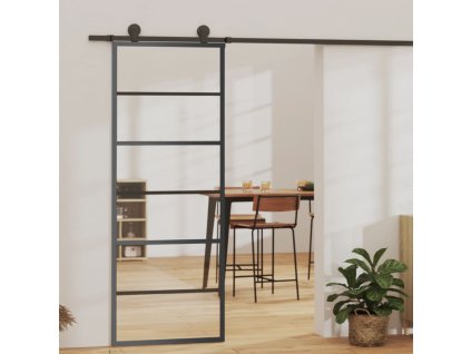 vidaXL Posuvné dvere ESG sklo a hliník 76x205 cm čierne