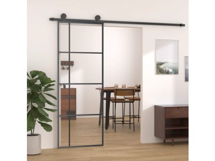 vidaXL Posuvné dvere ESG sklo a hliník 76x205 cm čierne