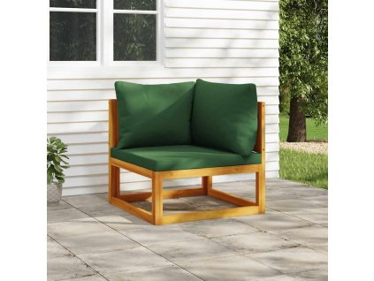 vidaXL Sekčná rohová pohovka zelené vankúše masívna akácia